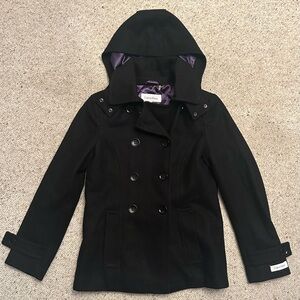 Calvin Klein Women's Black Pea Coat with Detachable Hood
